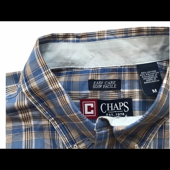 Chaps Blue Med Plaid Casual Career Button Down Preppy Short Sleeve Dress… - Picture 2 of 6
